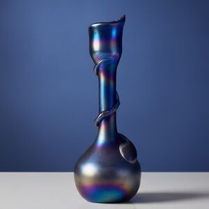 Silvestri Blown Glass Iridescent Vase with Carnival Glass-Like Finish - Signed